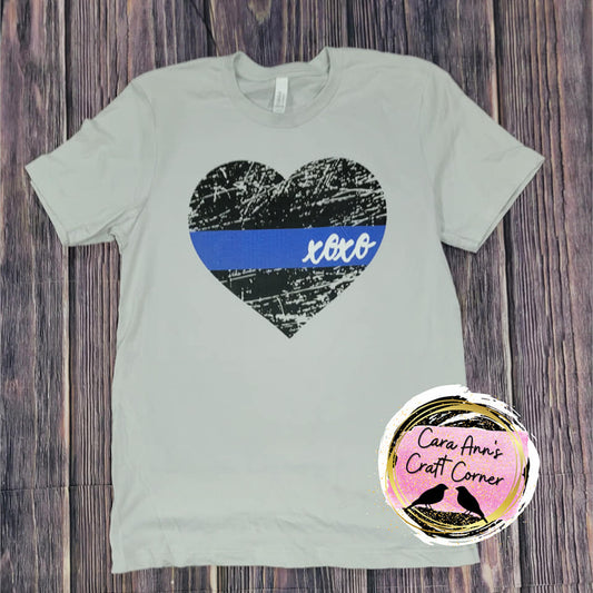 Grunge Heart Thin Blue Line XOXO